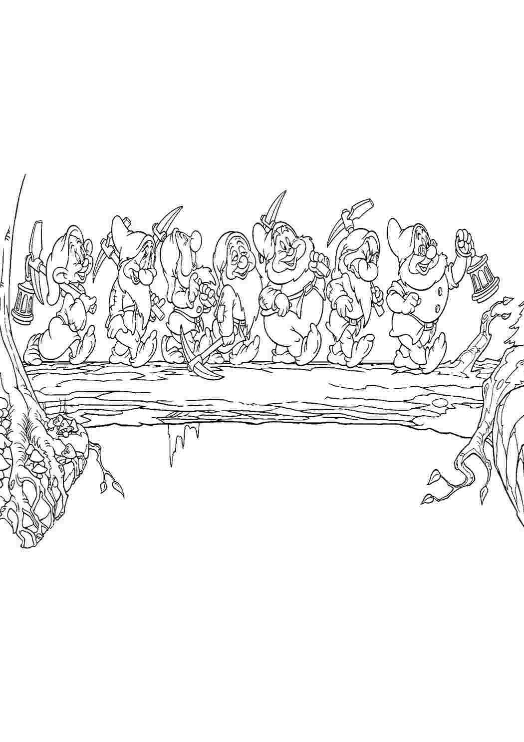 Раскраска Мультфільми Американські мультфільми Білосніжка та сім гномів