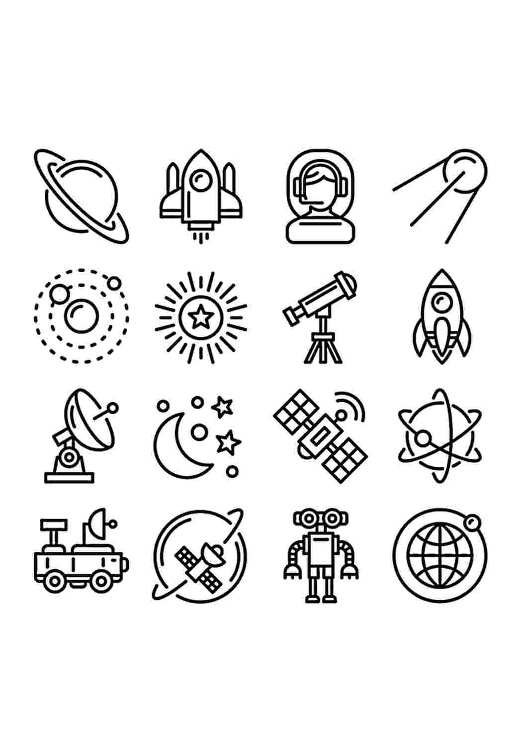 Раскраска Гарні розмальовки Космічні значки маленькі зображення в одній розмальовці ідеальний варіант для малюків