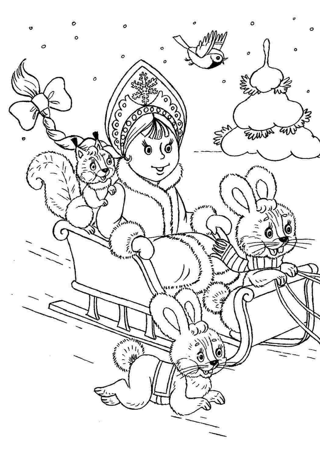 Раскраска Малюнки для вітражних фарб новий рік снігуронька білочка зайці