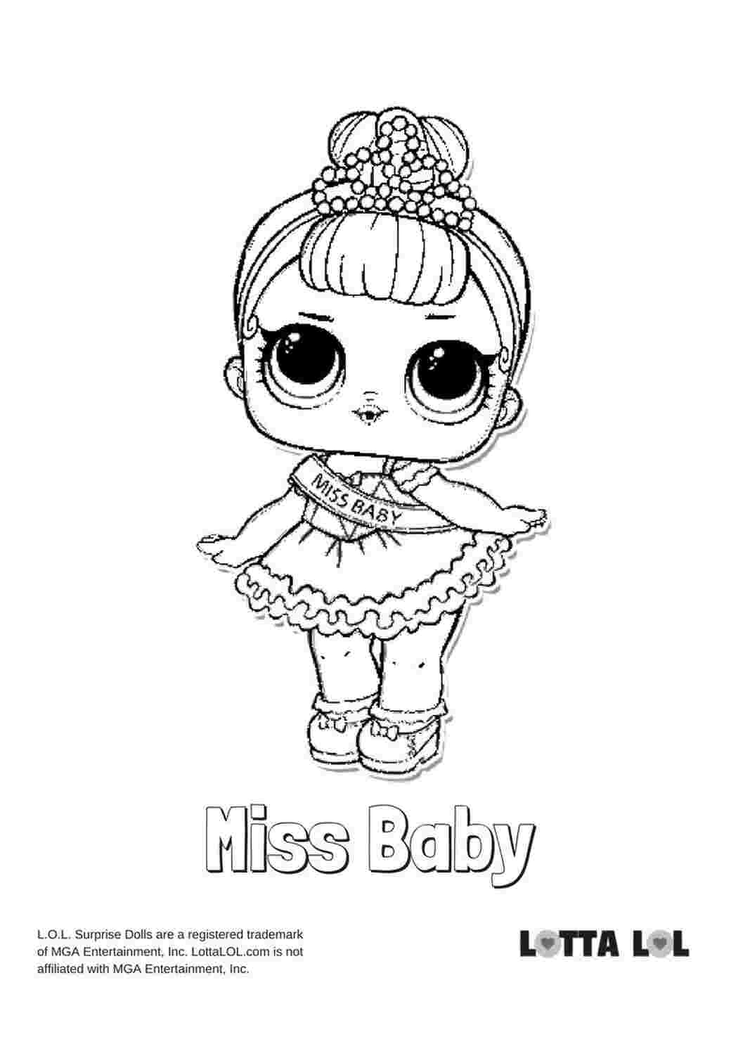 Раскраска Розфарбування лялька LOL Miss Baby розмальовка Міс Бейбі LOL розмальовки ляльок LOL