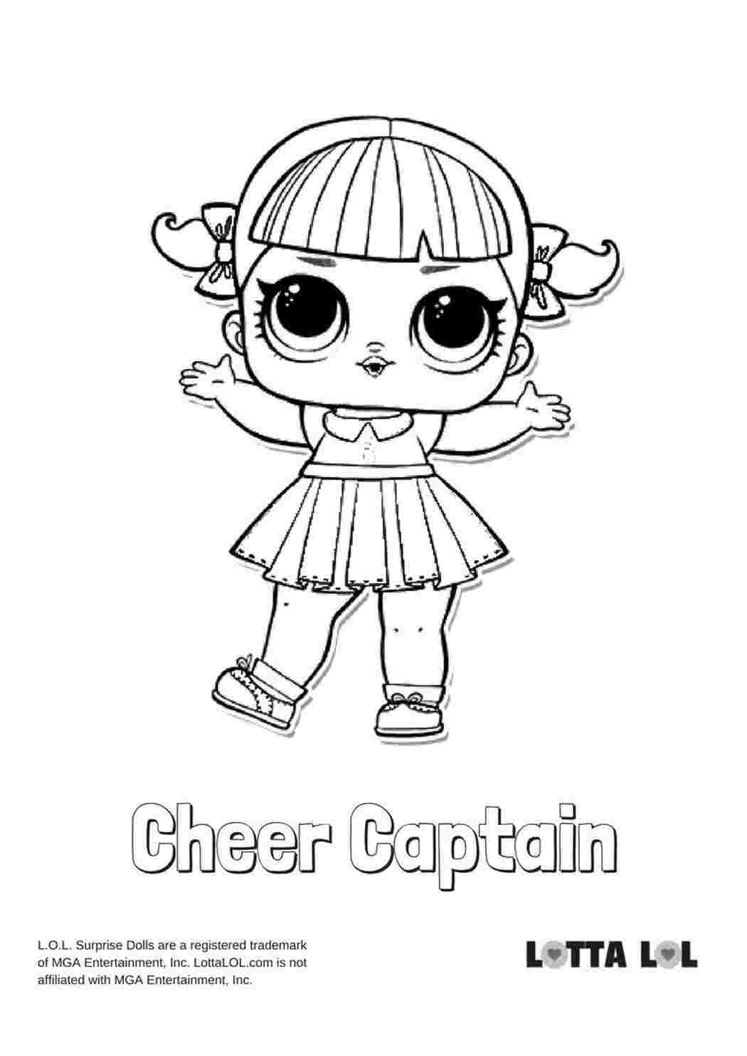 Раскраска Розфарбування лялька LOL Cheer Captain з першої серії розмальовок ляльки LOL