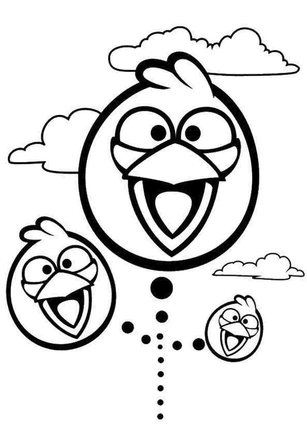 Раскраска Пташки з Angry Birds літають на свиней.