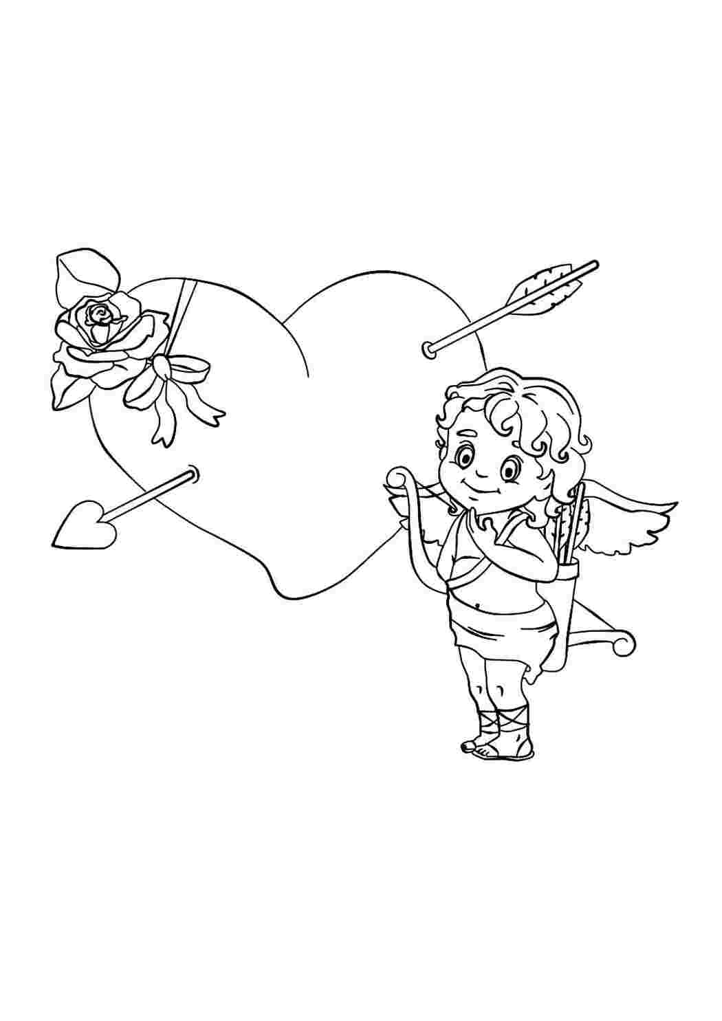 Раскраска Гарні розмальовки Розфарбування на День Святого Валентина Бог Любові