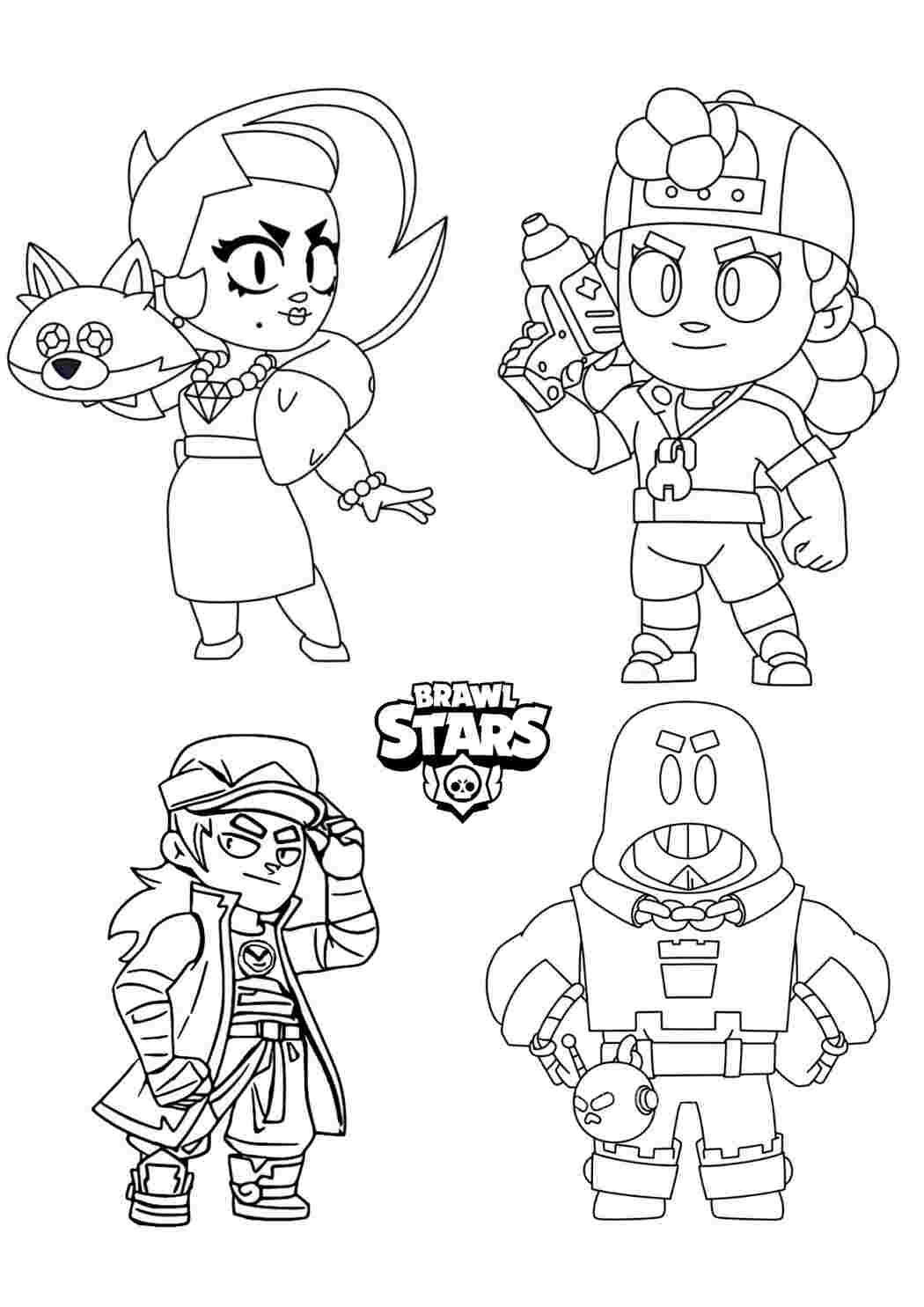 Раскраска Гарні розмальовки Розфарбування Brawl Stars Фенк Мэг Грім та Лола Нові Бравлери