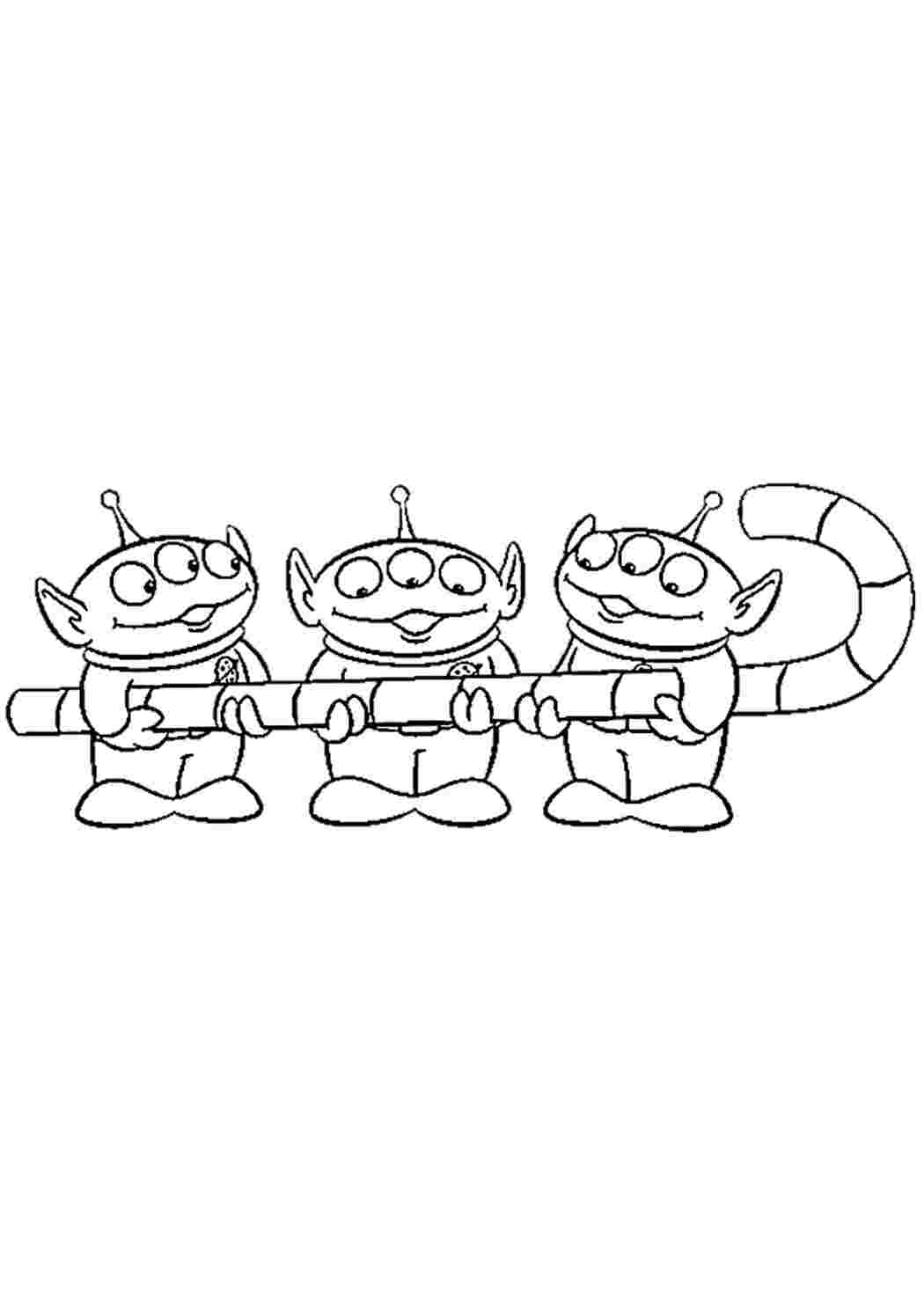 Раскраска Гарні розмальовки Інопланетяни з мультфільму Історія іграшок тримають різдвяну льодяник