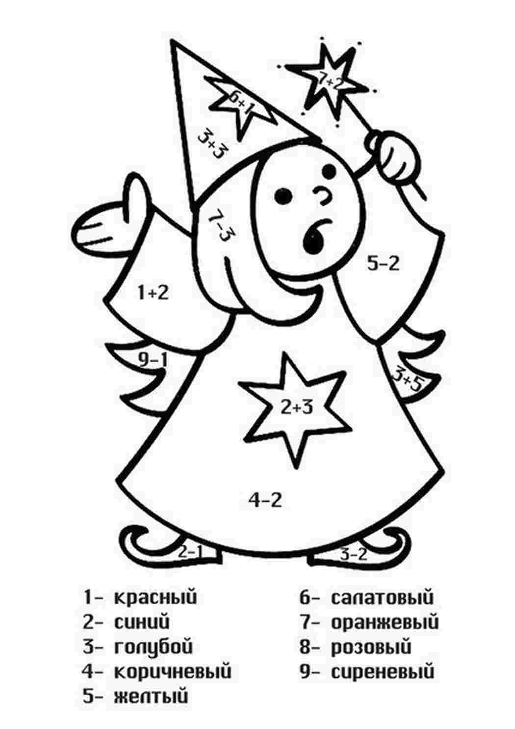 Раскраска Виріши приклад отримай відповідь та розфарбуй математичну розмальовку за кольором