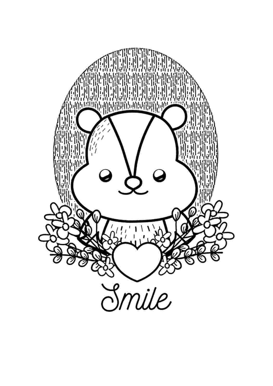 Раскраска Гарні розмальовки Мордочка хом яка і квіти