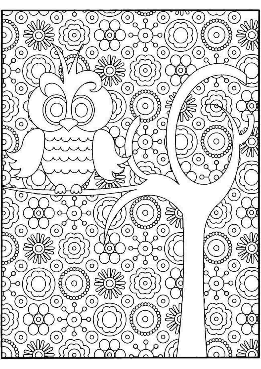 Раскраска Сова на фоні візерунків