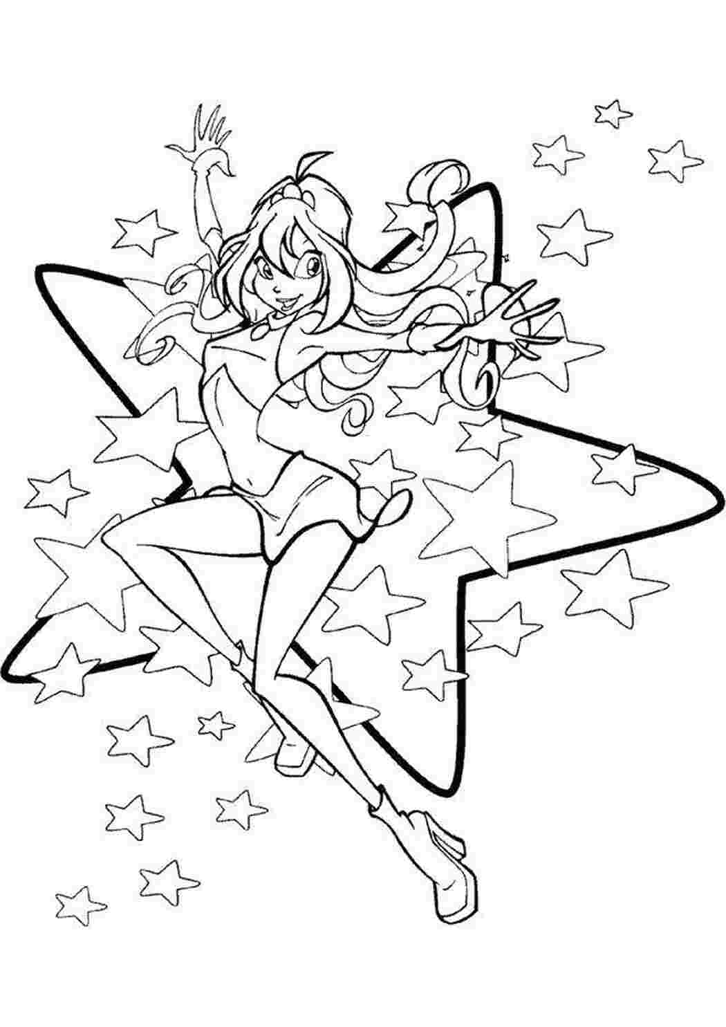 Раскраска Блум з мультфільму Winx та зірочки