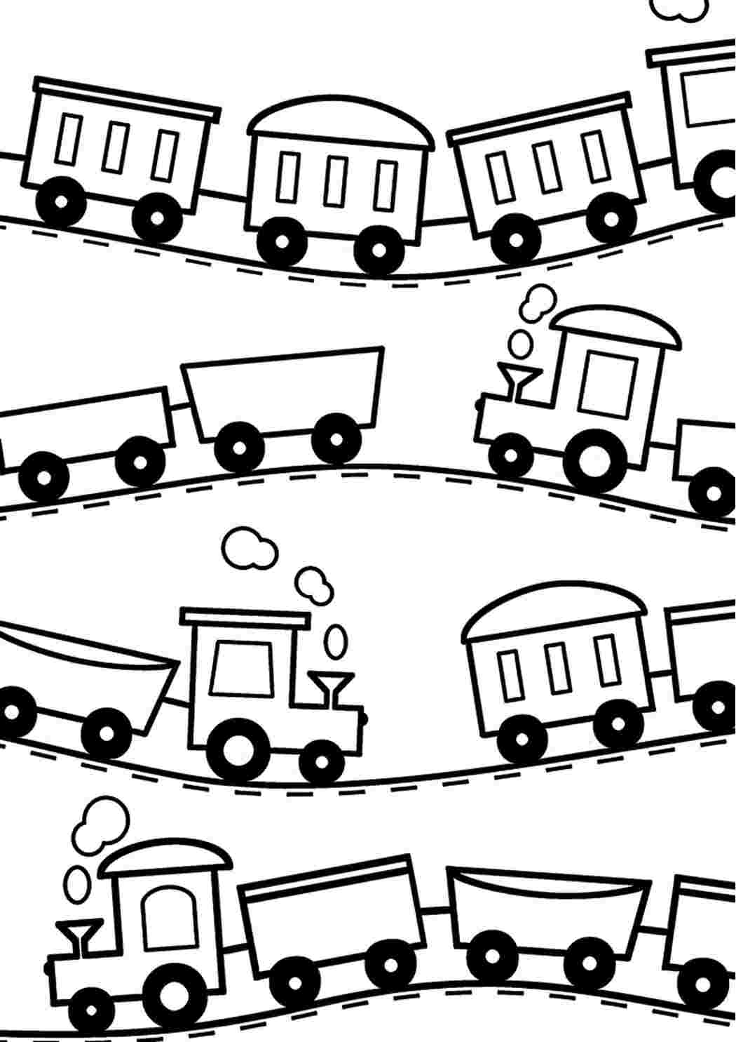 Раскраска Гарні розмальовки Розфарбування поїздів з вагонами для малюків