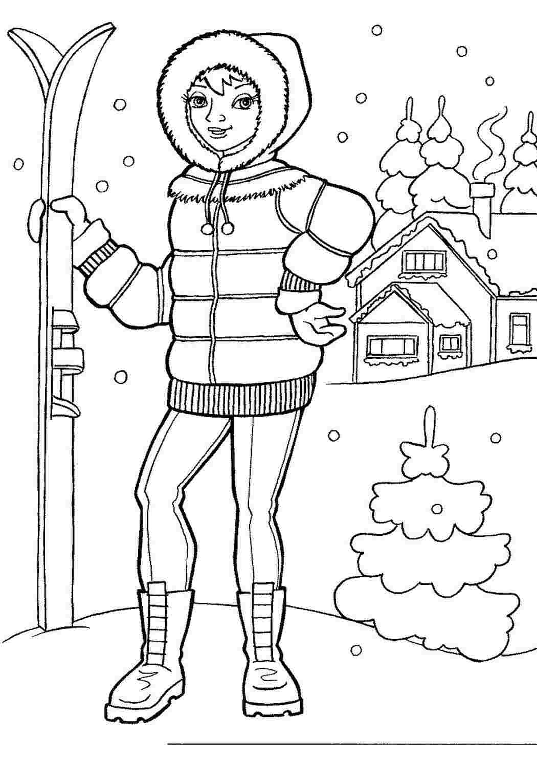 Раскраска Зимовий відпочинок розмальовки лижі гори