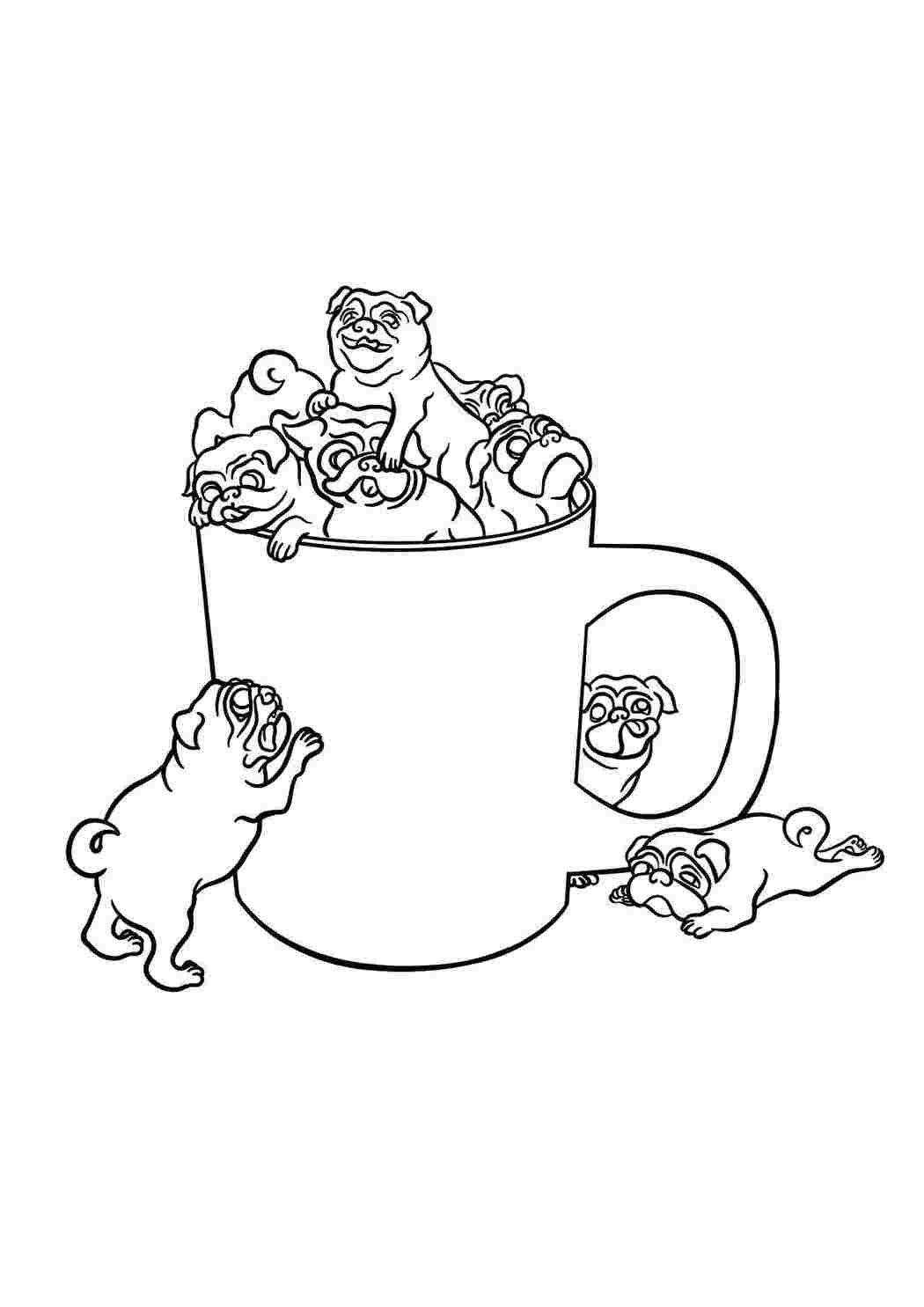 Раскраска Щенята у чашці