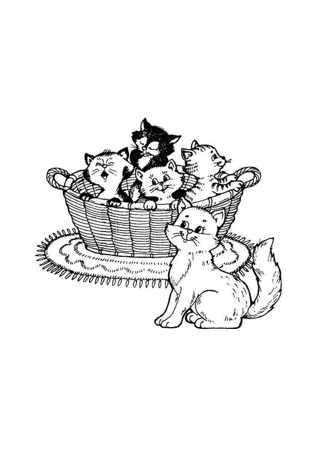 Раскраска Кошенята в кошику
