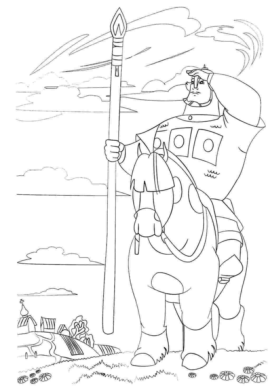 Раскраска Добриня Нікітич на коні