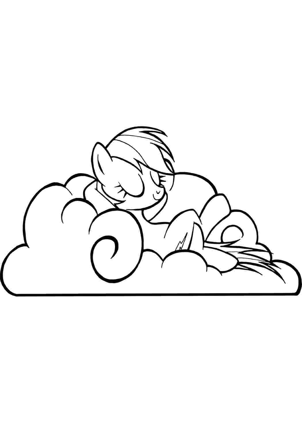 Раскраска Пені з My Little Pony лежить на хмаринці.