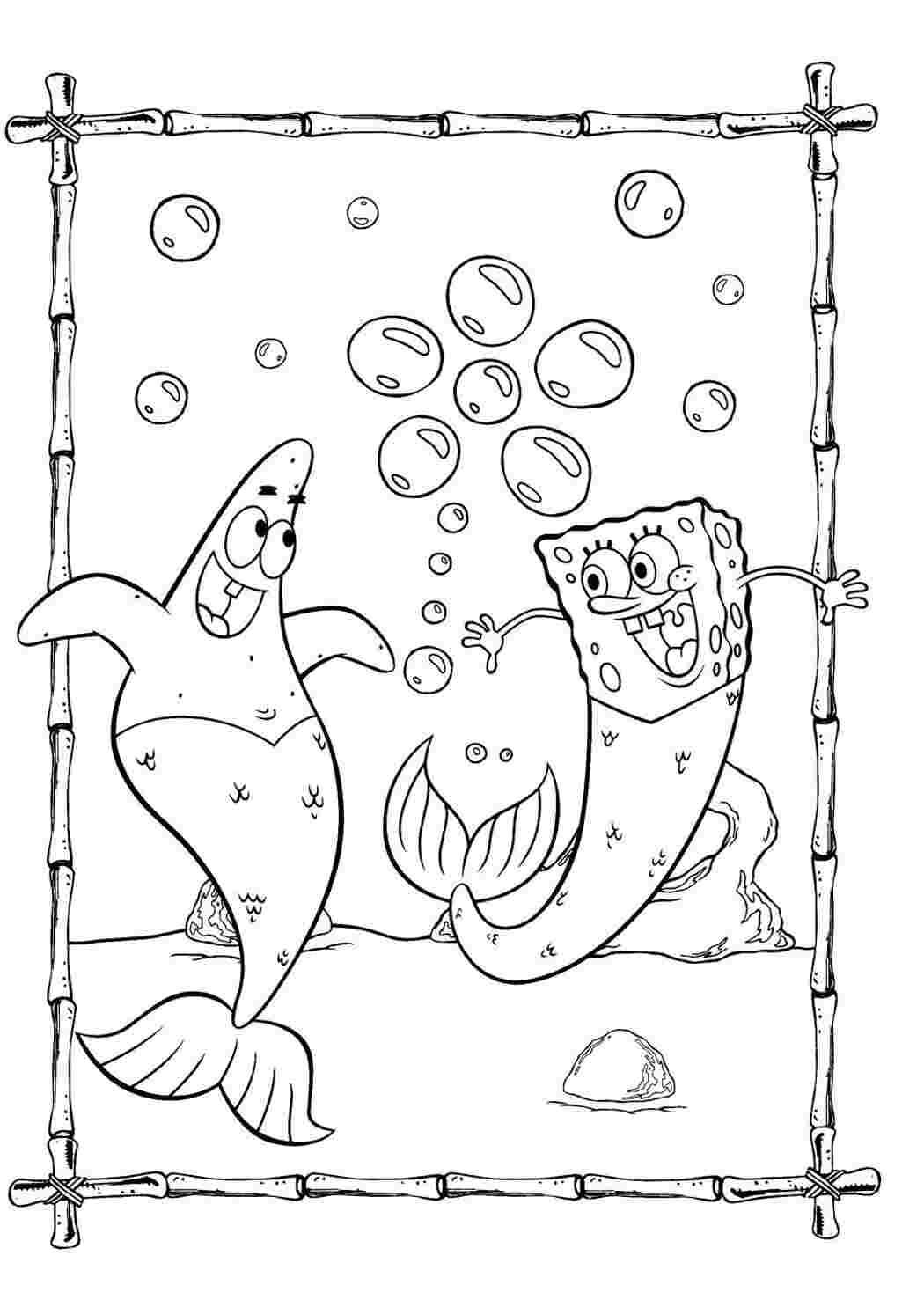 Раскраска Губка Боб і Патрик русалки