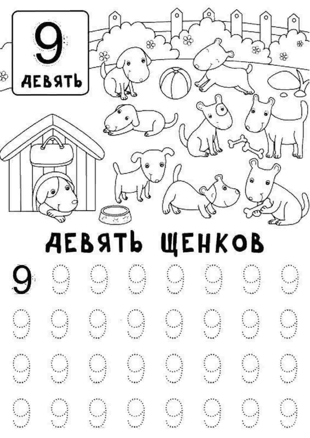 Раскраска Вчимося писати цифру 9