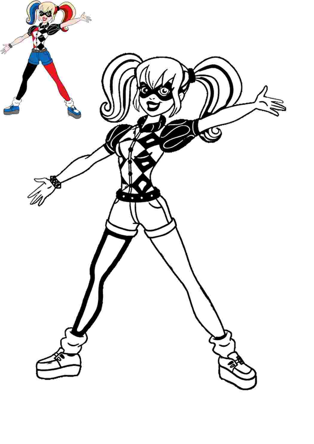 Раскраска Гарні розмальовки Харлі Квін та приклад розмальовування