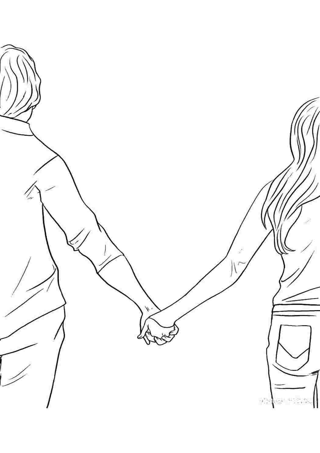 Раскраска Пара тримається за руки