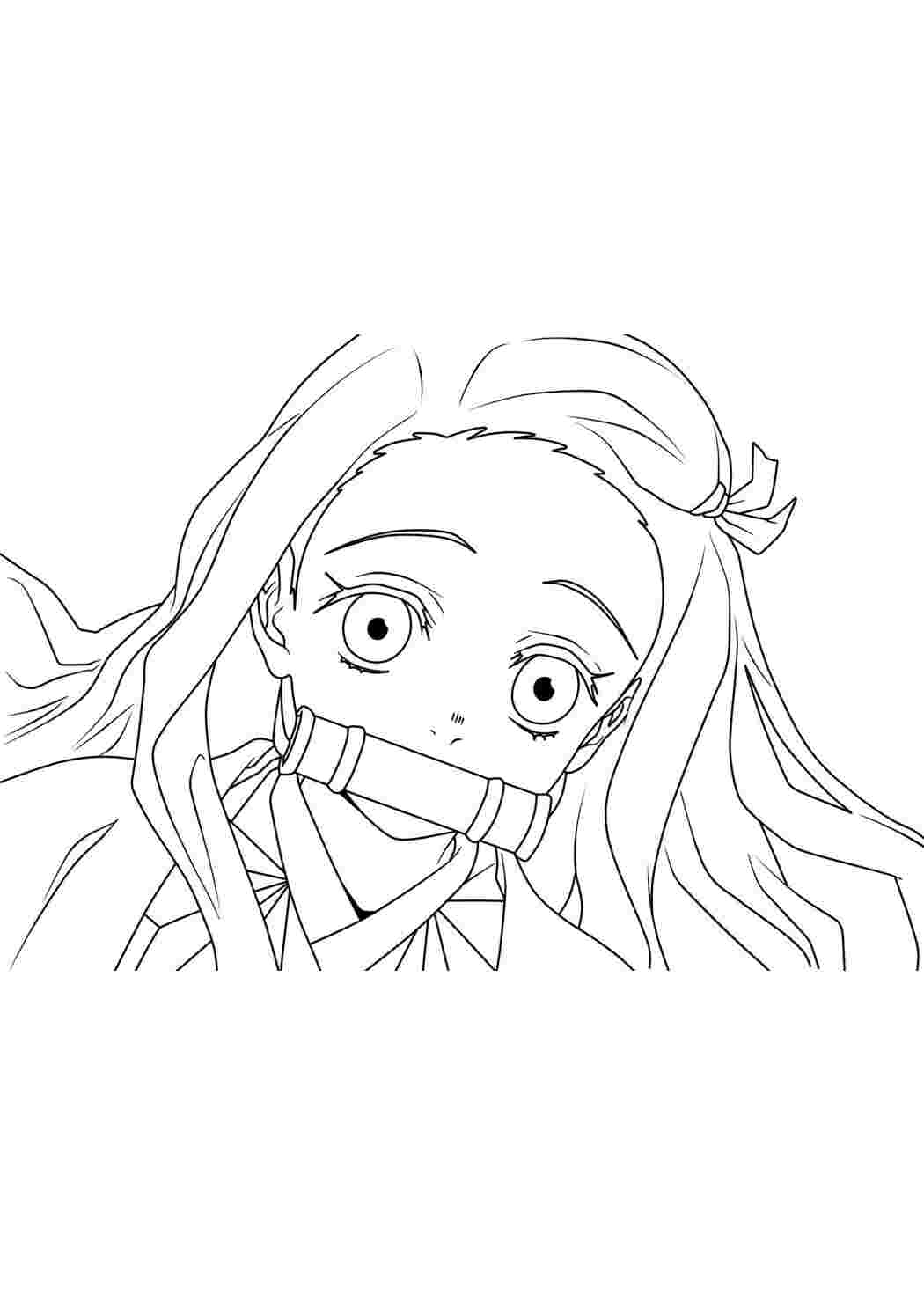 Раскраска Гарні розмальовки Гарна дівчина Незуко з аніме Demon Slayer Розмальовка Роздрукувати