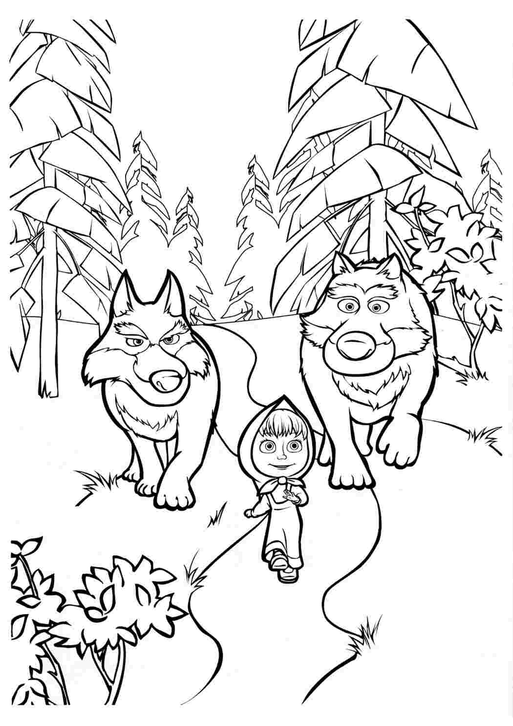 Раскраска Малюнки для вітражного мистецтва з мультфільму Маша та Ведмідь вовки йдуть за Машею