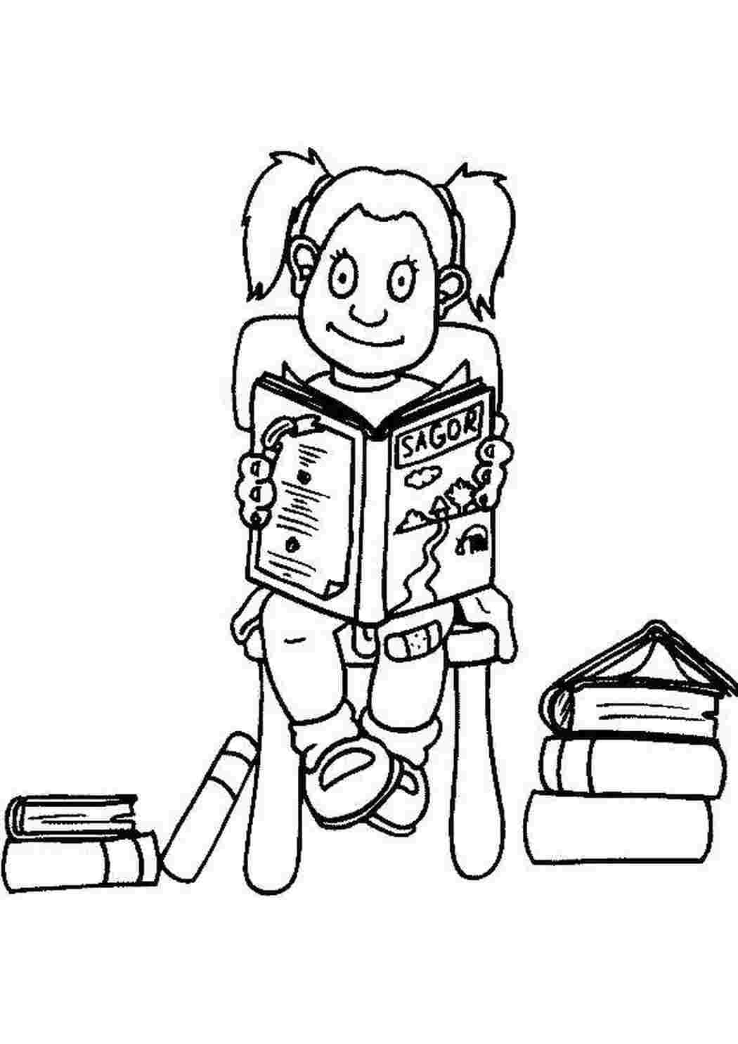 Раскраска Дівчинка читає книги
