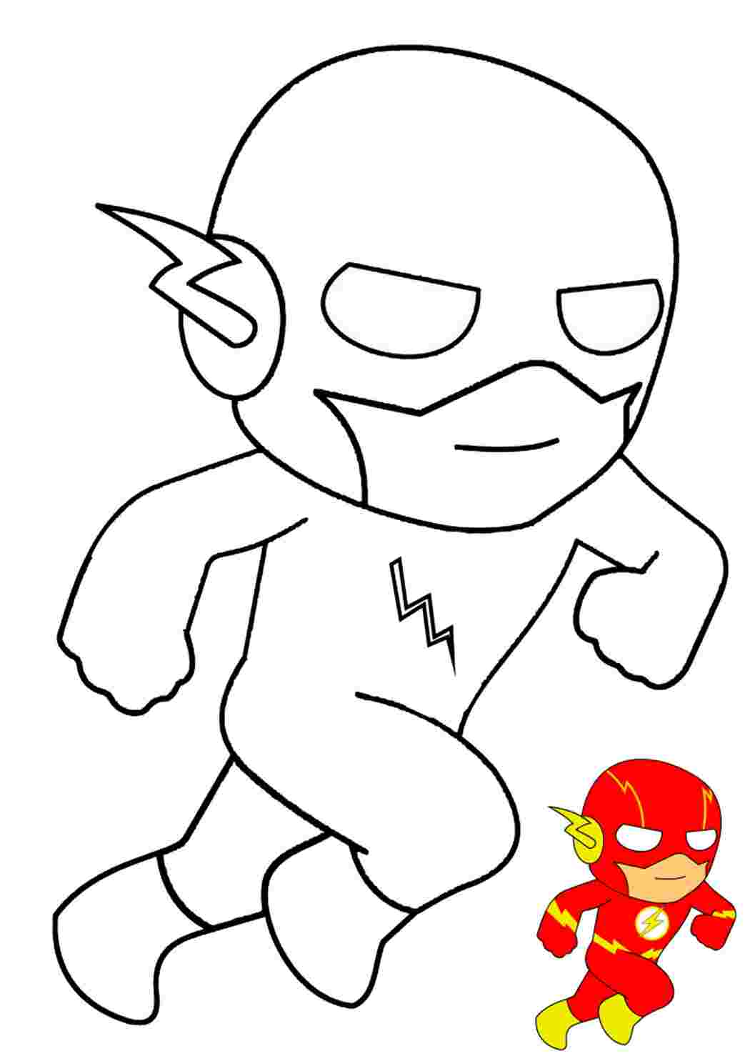 Раскраска Гарні розмальовки Маленький Флеш та зразок розфарбовування