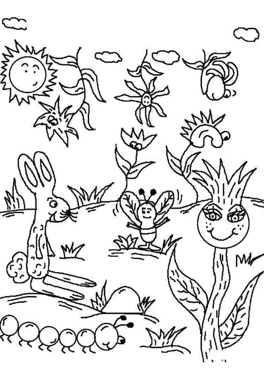 Раскраска Квіти з тваринами